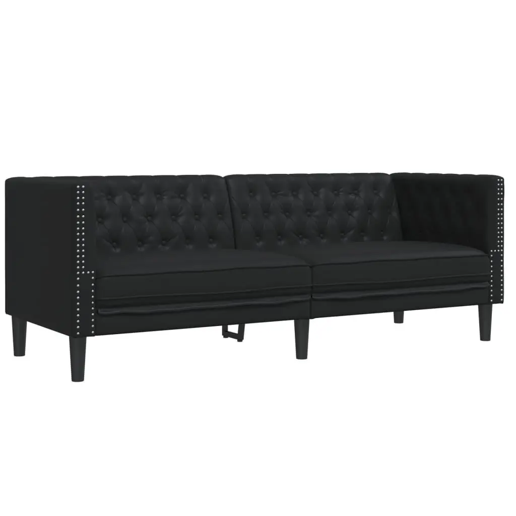 Chesterfield Sofa Set in Black Faux Leather