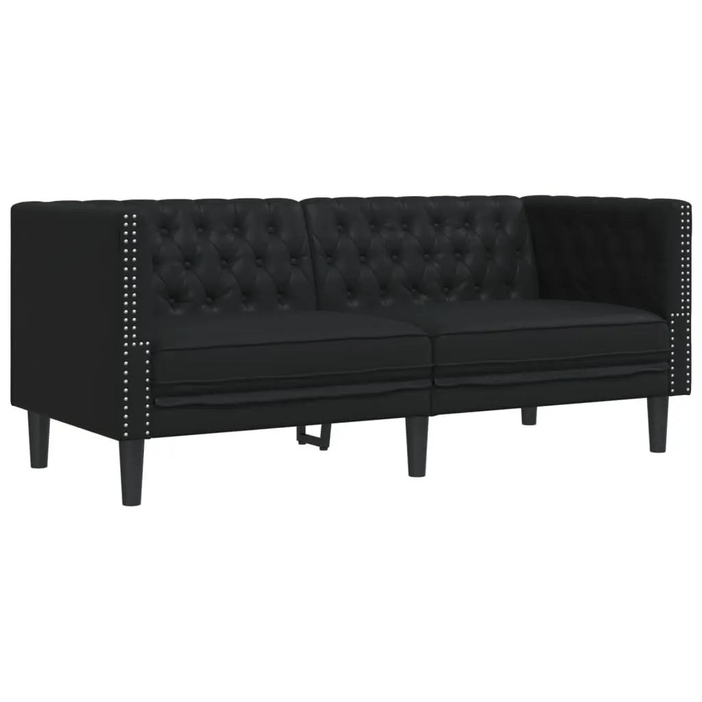 Chesterfield Sofa Set in Black Faux Leather