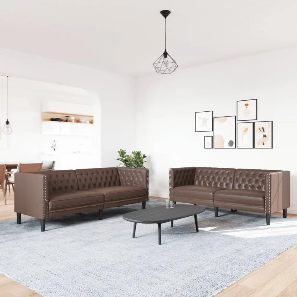 Brown Button Tufted Chesterfield Sofa Set 2 Piece