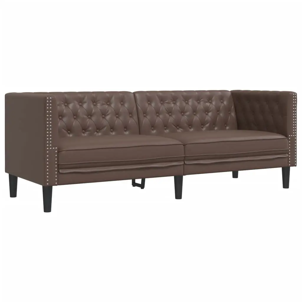 Brown Button Tufted Chesterfield Sofa Set 2 Piece