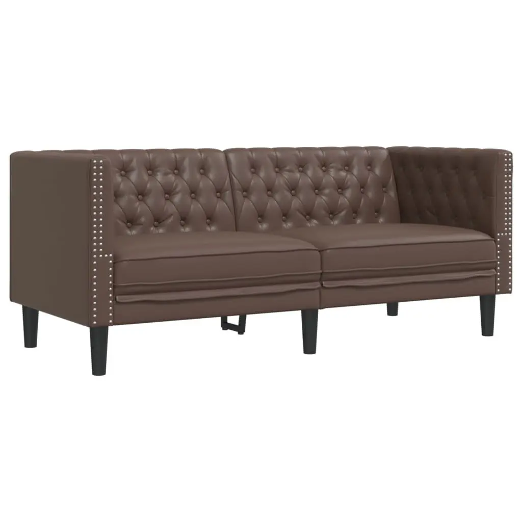 Brown Button Tufted Chesterfield Sofa Set 2 Piece