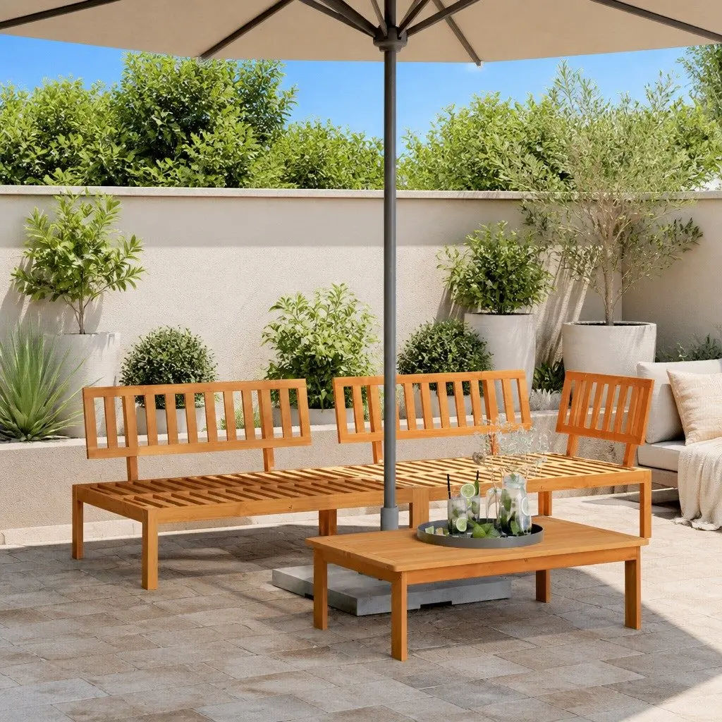 Solid Wood Acacia Outdoor Sectional Sofa Set 3 Piece