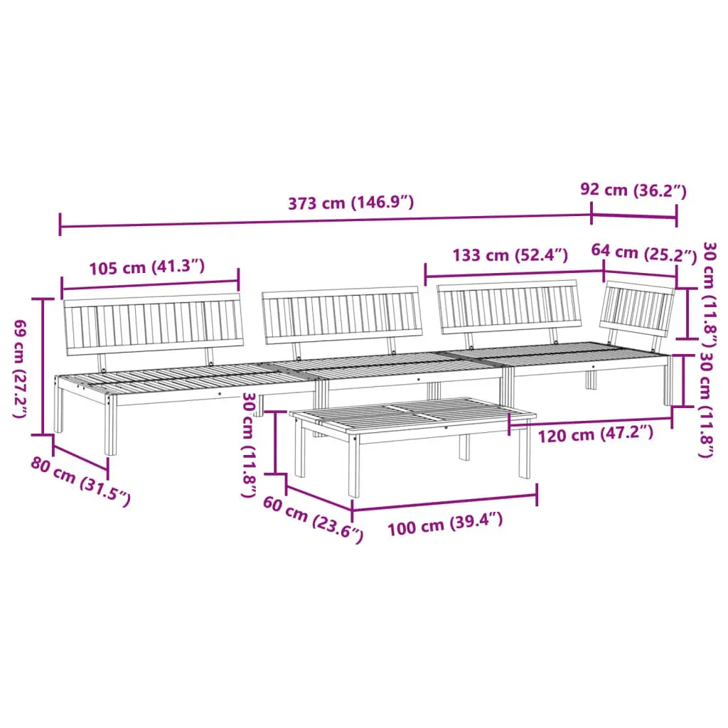4 Piece Outdoor Sectional Sofa Set in Brown