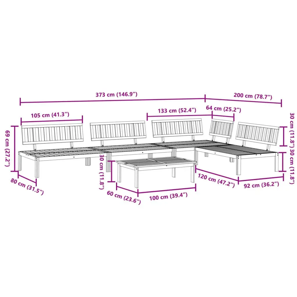 5 Piece Acacia Wood Garden Pallet Sofa Set