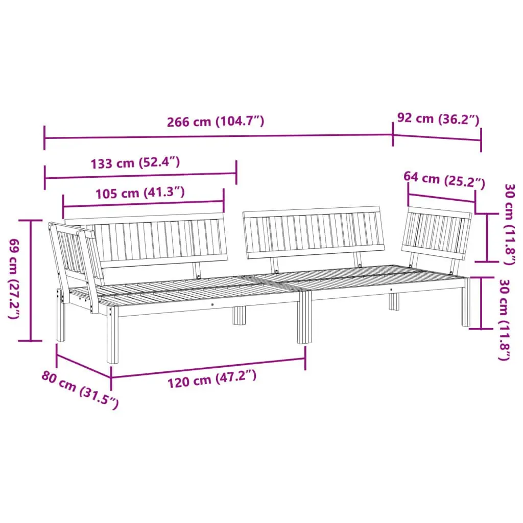 Outdoor Sectional Sofa Corner Set Solid Acacia Wood Brown 2 Piece