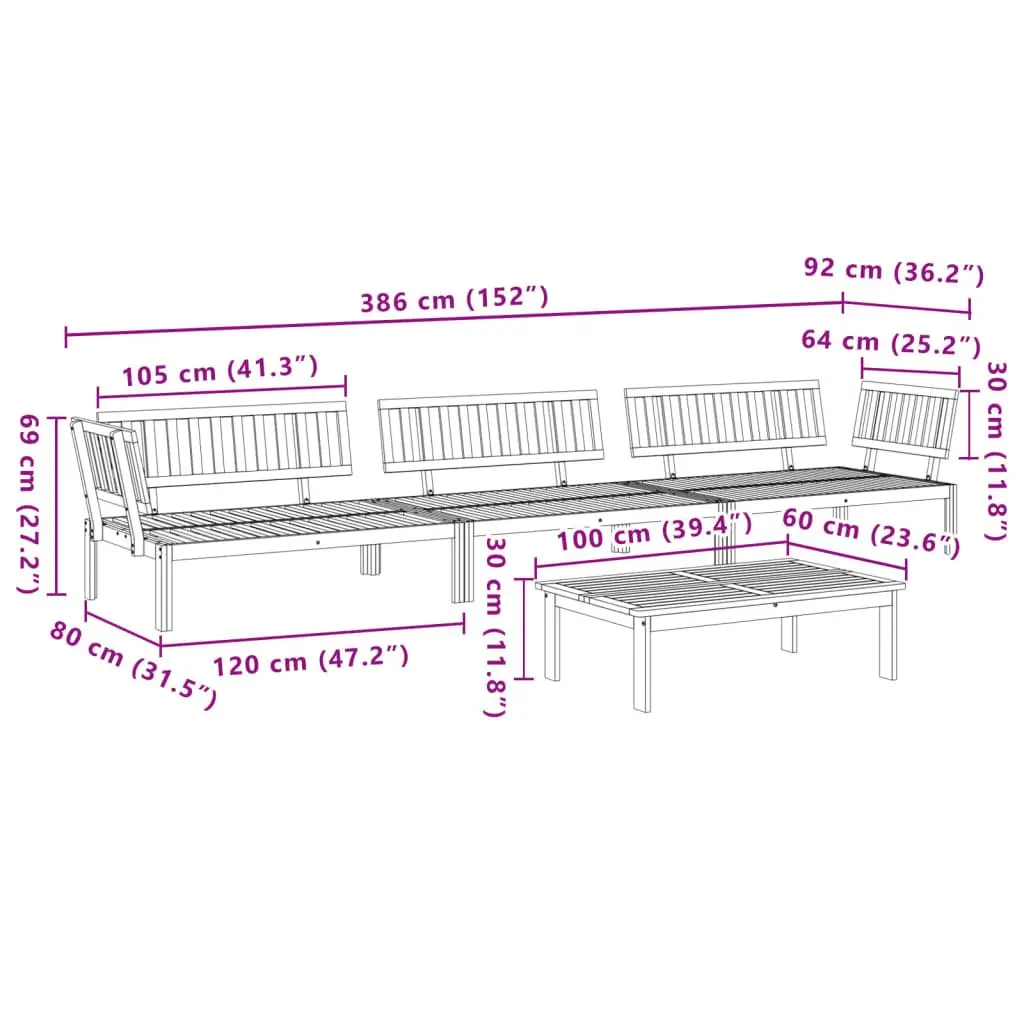 4 Piece Outdoor Pallet Sofa Set in Solid Acacia