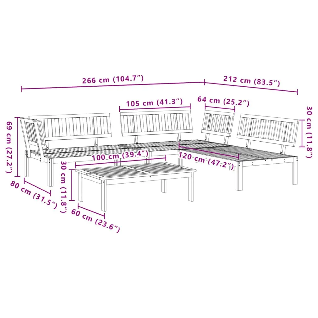 Outdoor Sectional Sofa Set 4 Piece Garden Pallet Furniture Brown Wood Lounge