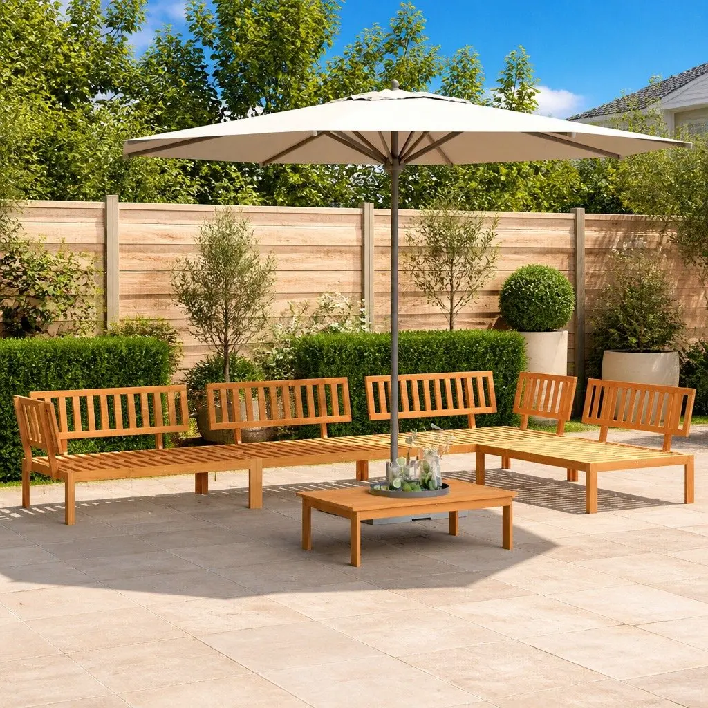 Outdoor Sectional Sofa Set Solid Acacia Wood 5 Piece Brown
