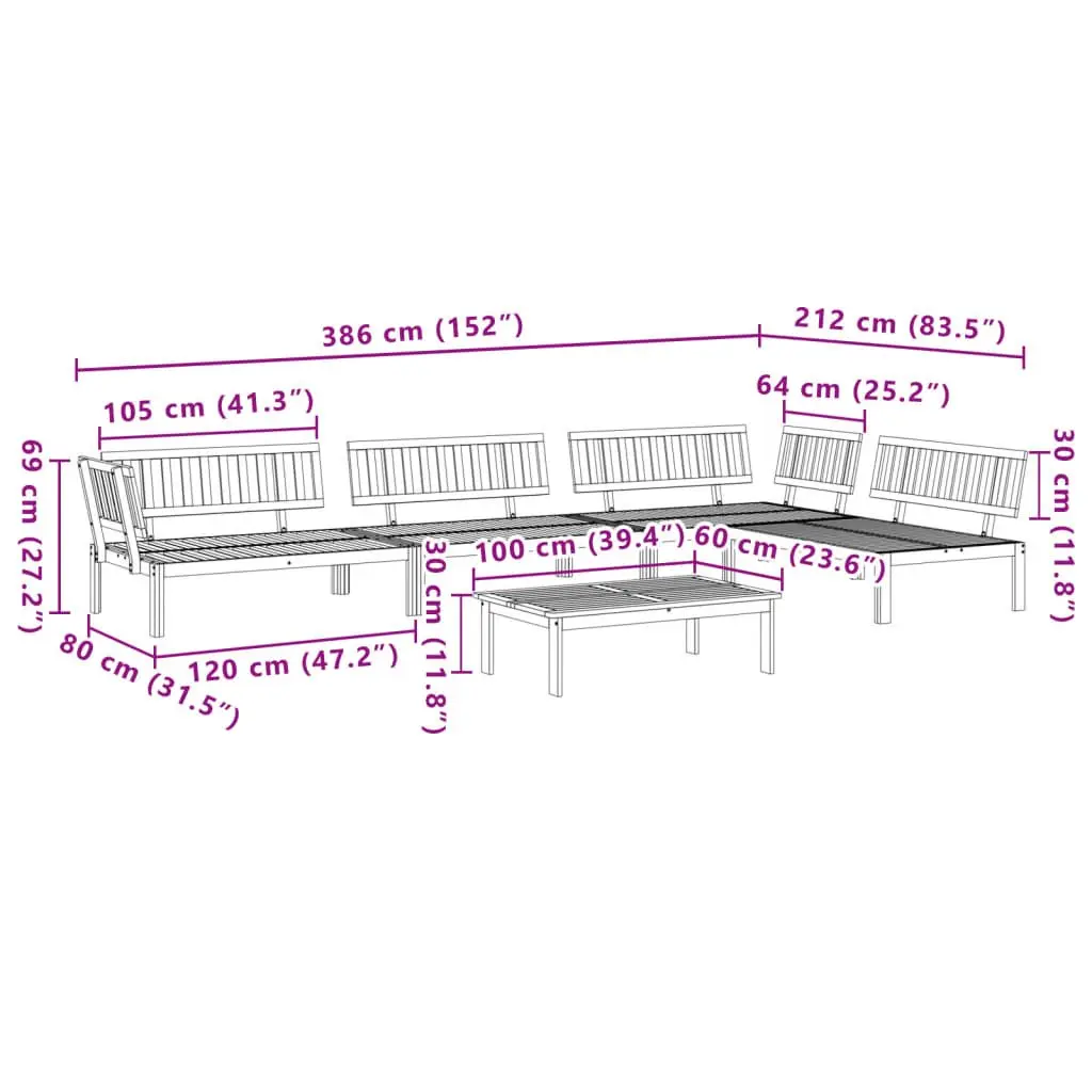 Outdoor Sectional Sofa Set Solid Acacia Wood 5 Piece Brown