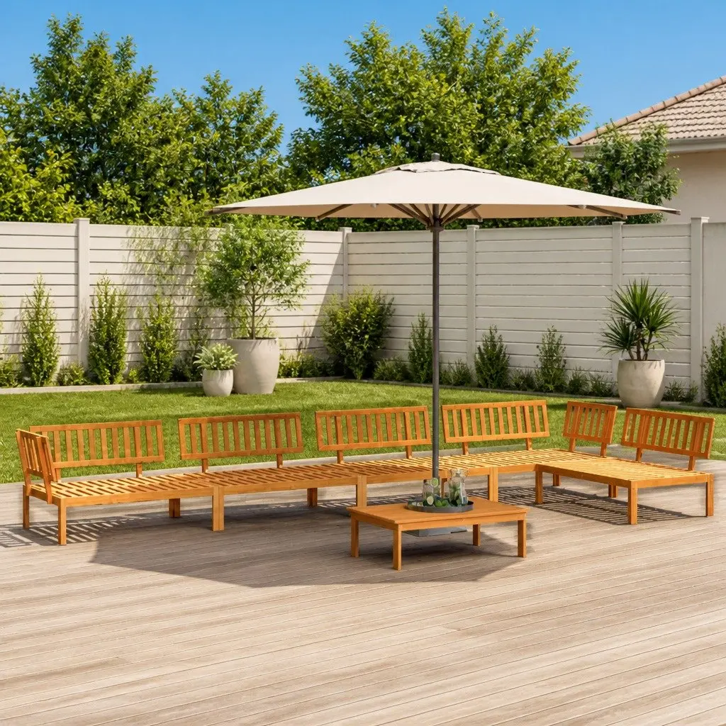 6-Piece Brown Solid Wood Sectional Sofa Set for Outdoors
