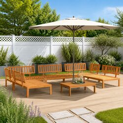 6-Piece Modular Outdoor Sectional Sofa Set in Brown Acacia Wood