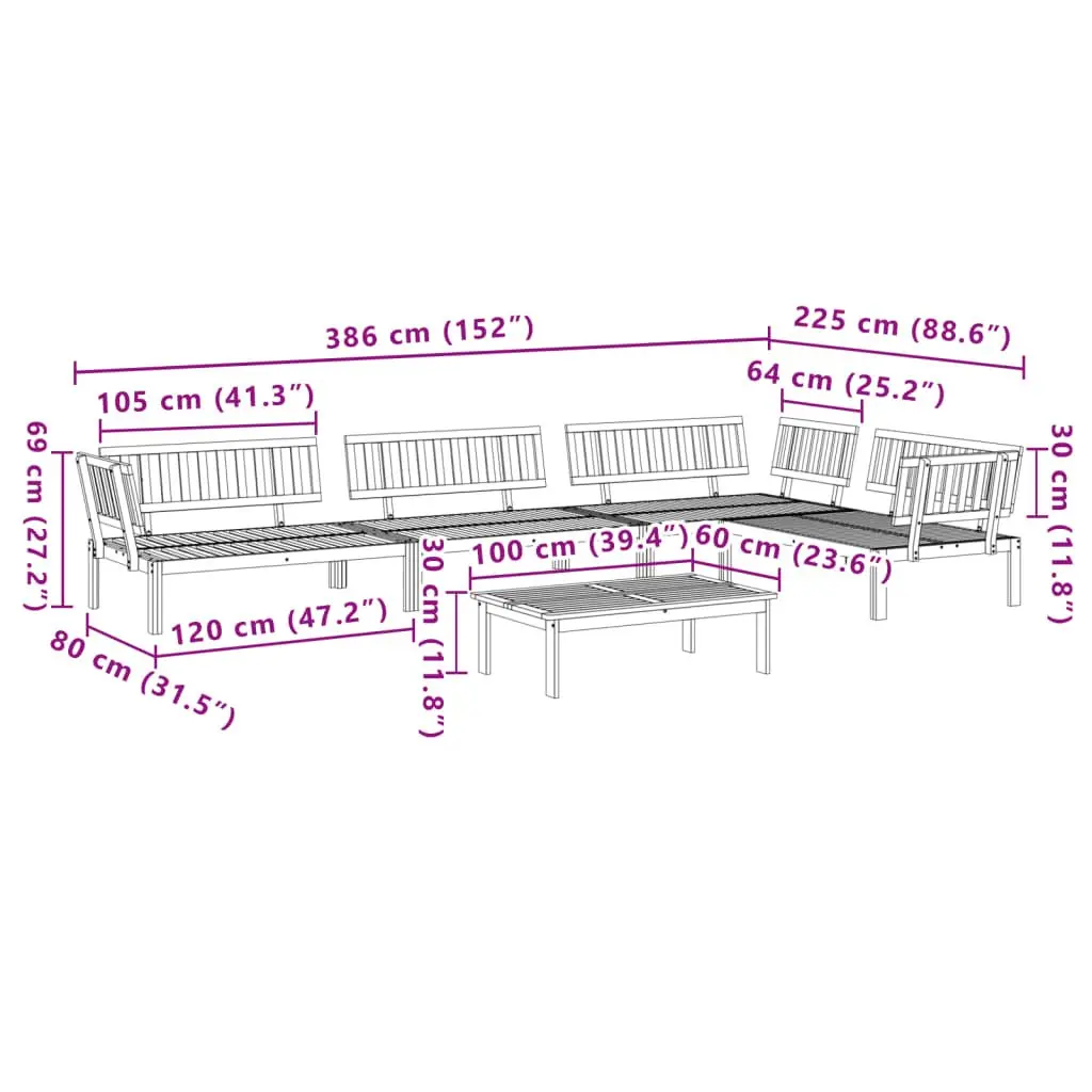 5 Piece Garden Pallet Sofa Set in Brown Solid Wood