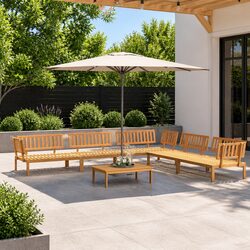 6 Piece Outdoor Sectional Sofa Set in Solid Brown Wood