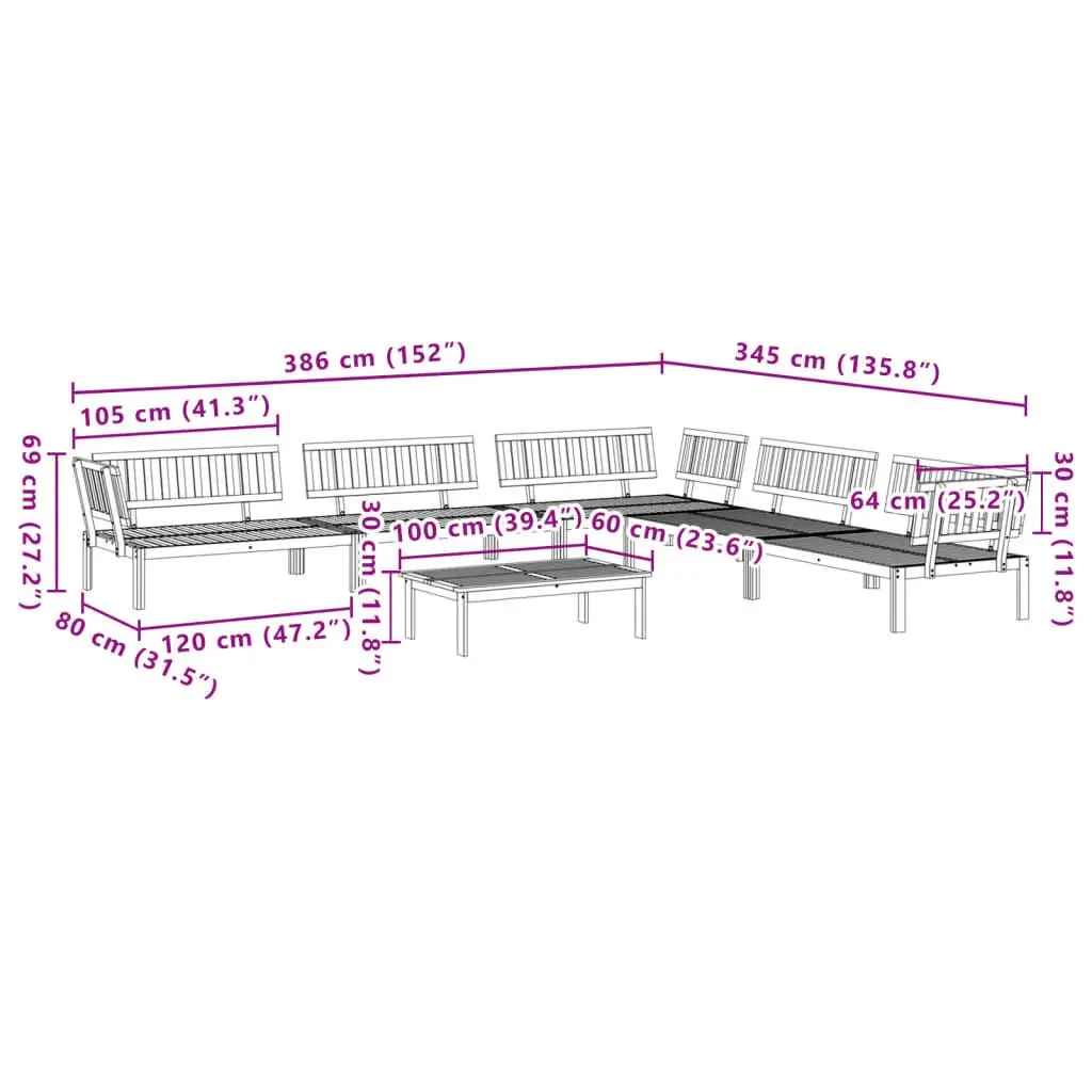 6 Piece Outdoor Sectional Sofa Set in Solid Brown Wood
