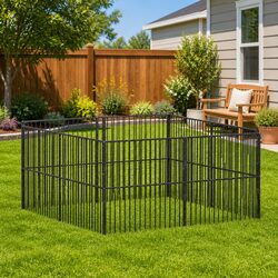Durable 8-Panel Black Steel Dog Playpen for Pets