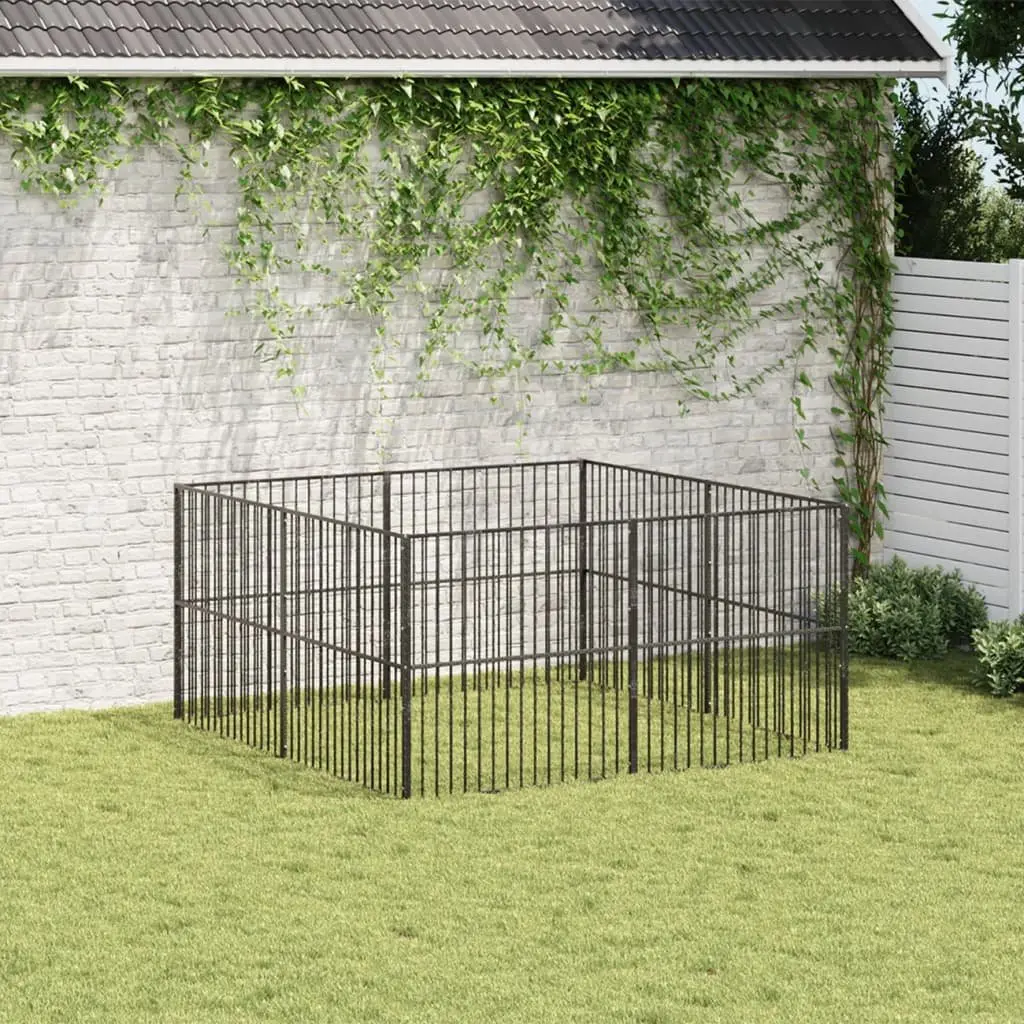 Dog Playpen Galvanised Steel 8 Panels Black