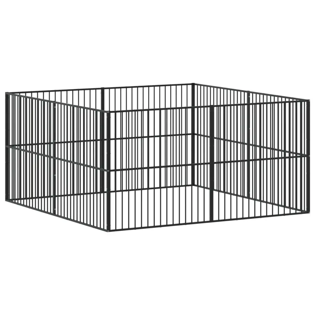 Dog Playpen Galvanised Steel 8 Panels Black