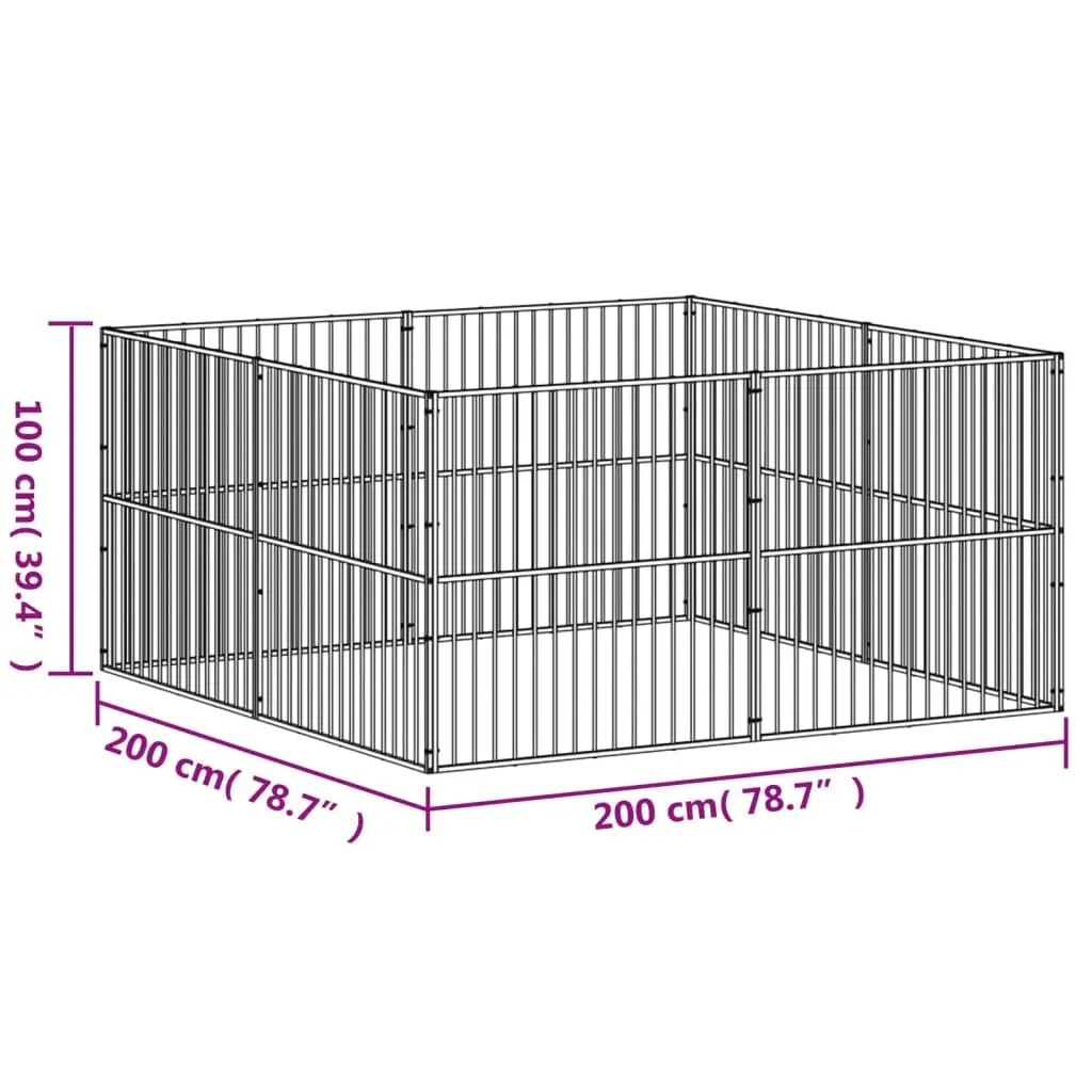 Dog Playpen Galvanised Steel 8 Panels Black