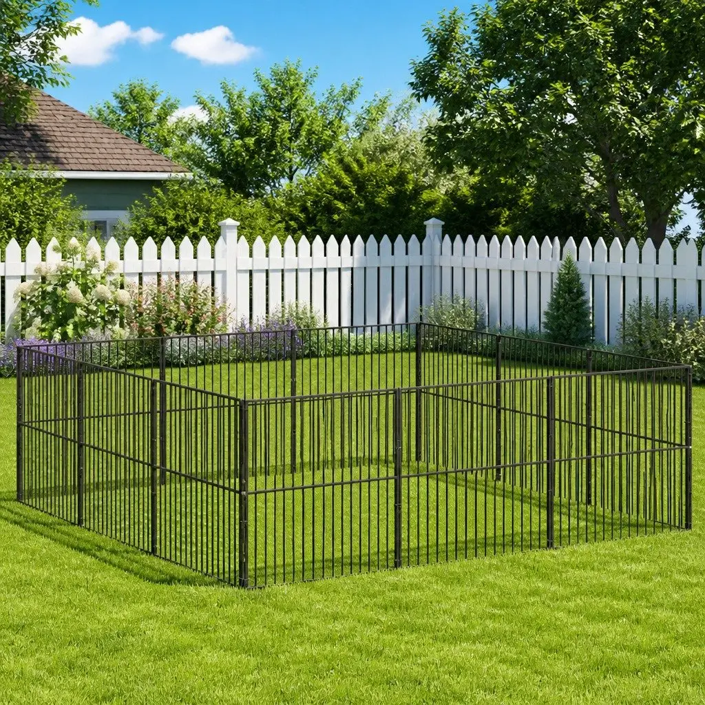 Black Galvanised Steel 12-Panel Dog Playpen