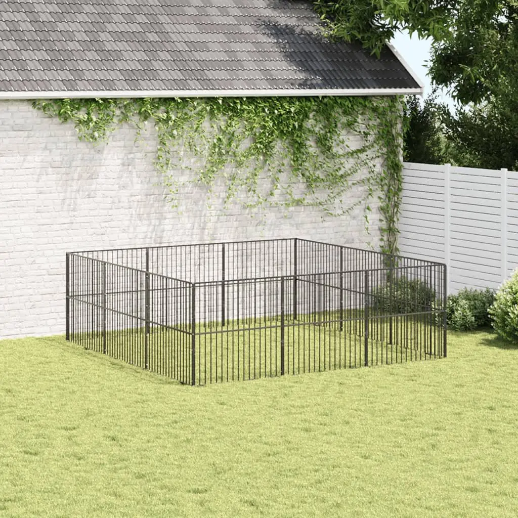 Black Galvanised Steel 12-Panel Dog Playpen