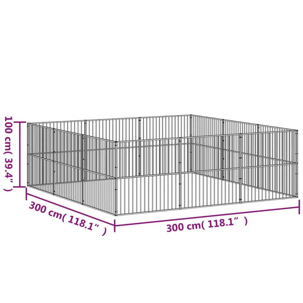 Black Galvanised Steel 12-Panel Dog Playpen