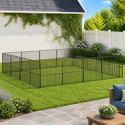 Durable Black Galvanised Steel Dog Playpen with 16 Panels