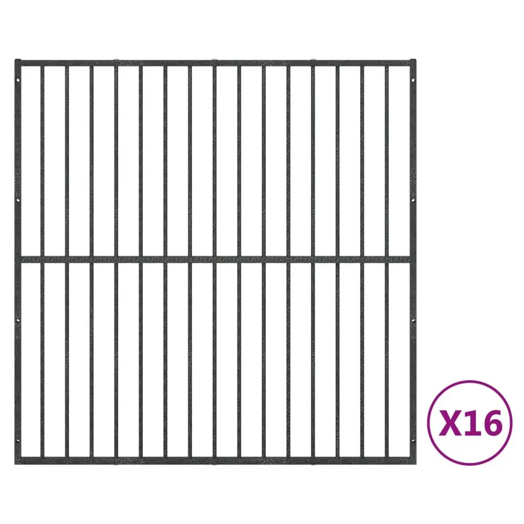 Dog Playpen Galvanised Steel 16 Panels Black Pet Exercise Enclosure