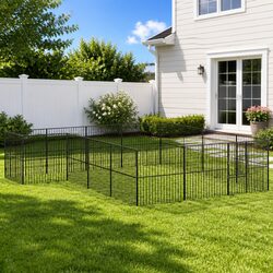 Durable 16-Panel Black Steel Dog Playpen for Pets