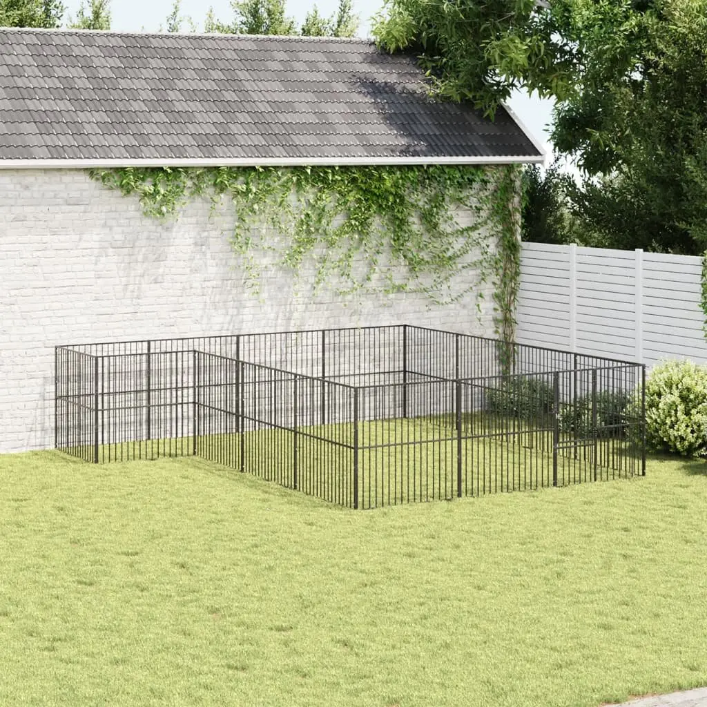 16-Panel Black Steel Dog Playpen for Pets