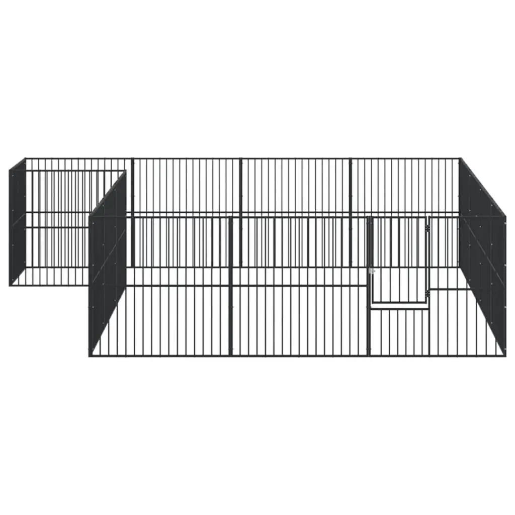 16-Panel Black Steel Dog Playpen for Pets