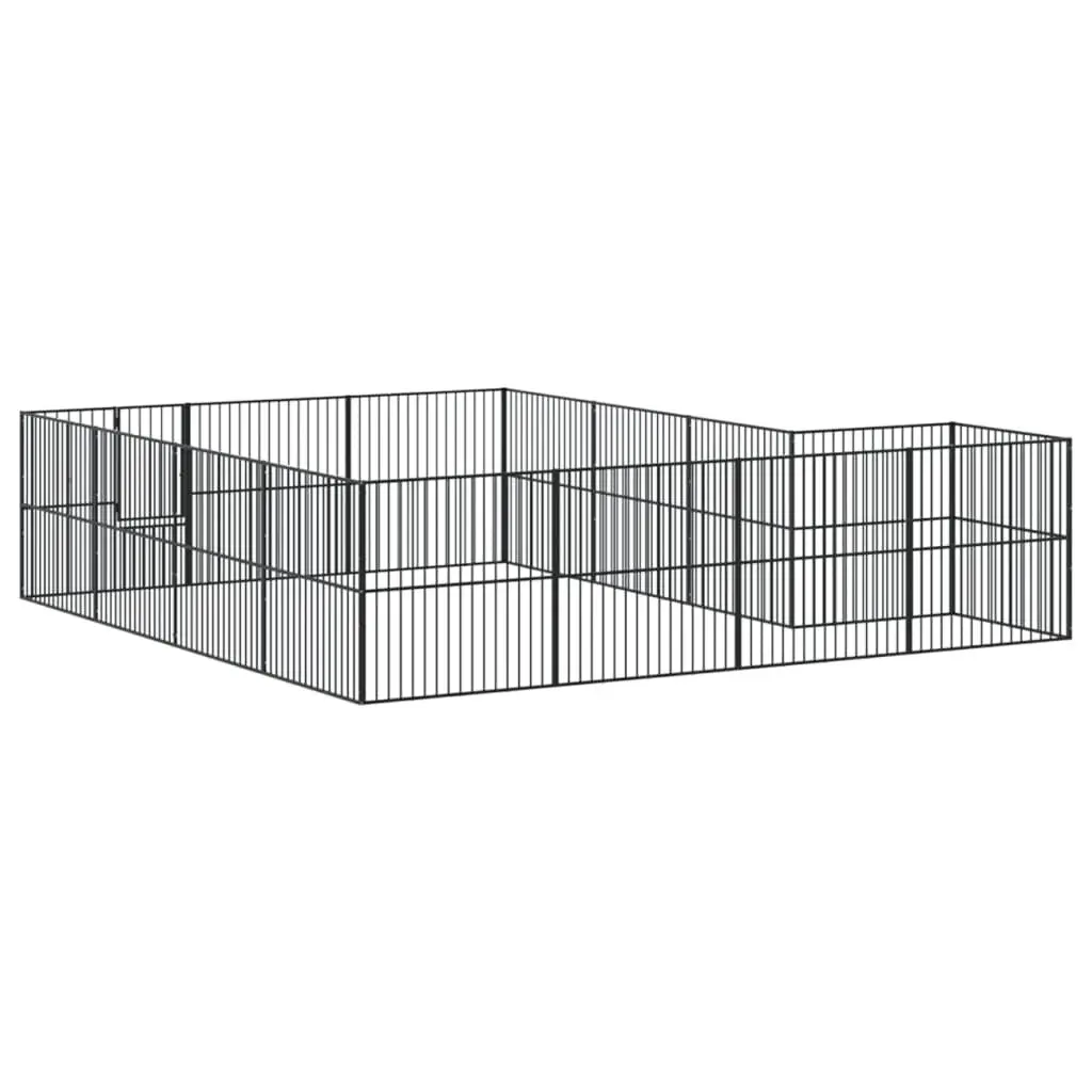 16-Panel Black Steel Dog Playpen for Pets