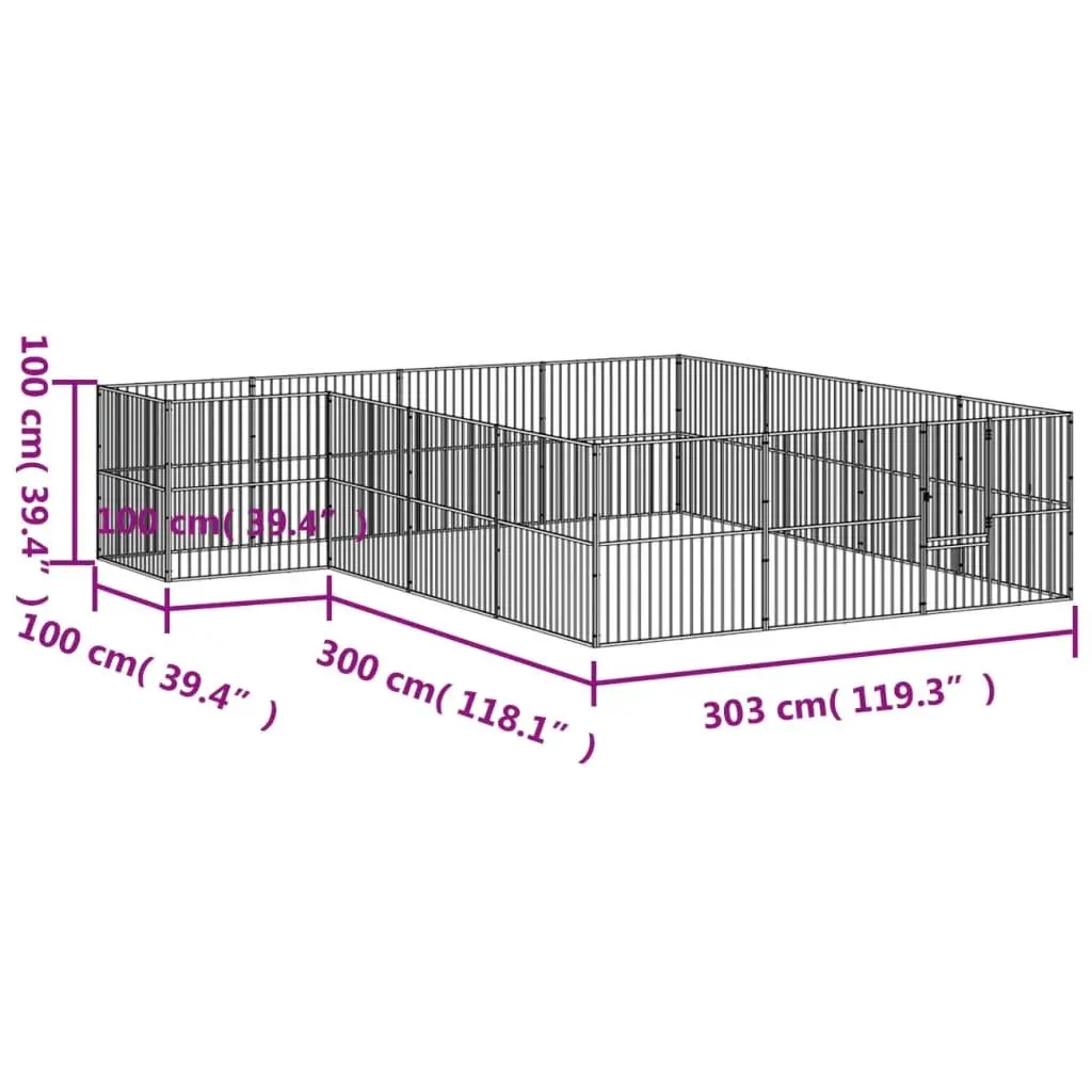 16-Panel Black Steel Dog Playpen for Pets