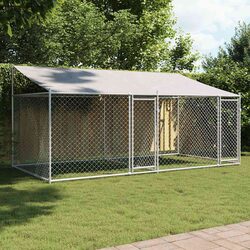 Durable Grey Dog Cage with Roof and Doors 4x2x2m