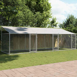 Sturdy Grey Dog Cage with Roof and Doors 6x2x2m Galvanised Steel