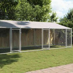 Durable Grey Galvanised Steel Dog Cage with Roof