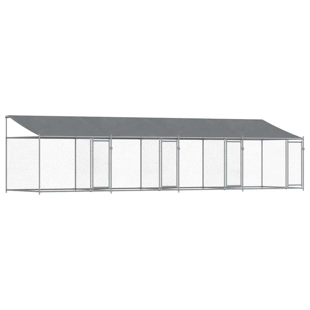 Dog Kennel Run Galvanised Steel 8m x 2m x 2m Grey Outdoor Pet Pen