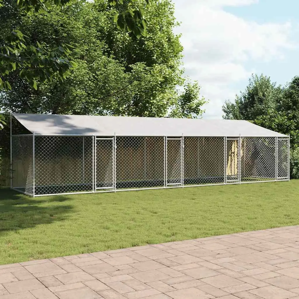 Dog Kennel Run Galvanised Steel 8m x 2m x 2m Grey Outdoor Pet Pen