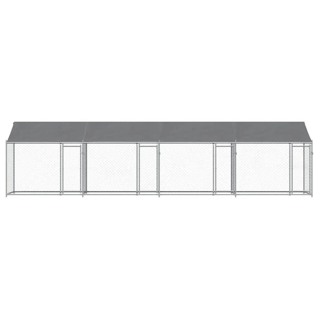 Dog Kennel Run Galvanised Steel 8m x 2m x 2m Grey Outdoor Pet Pen