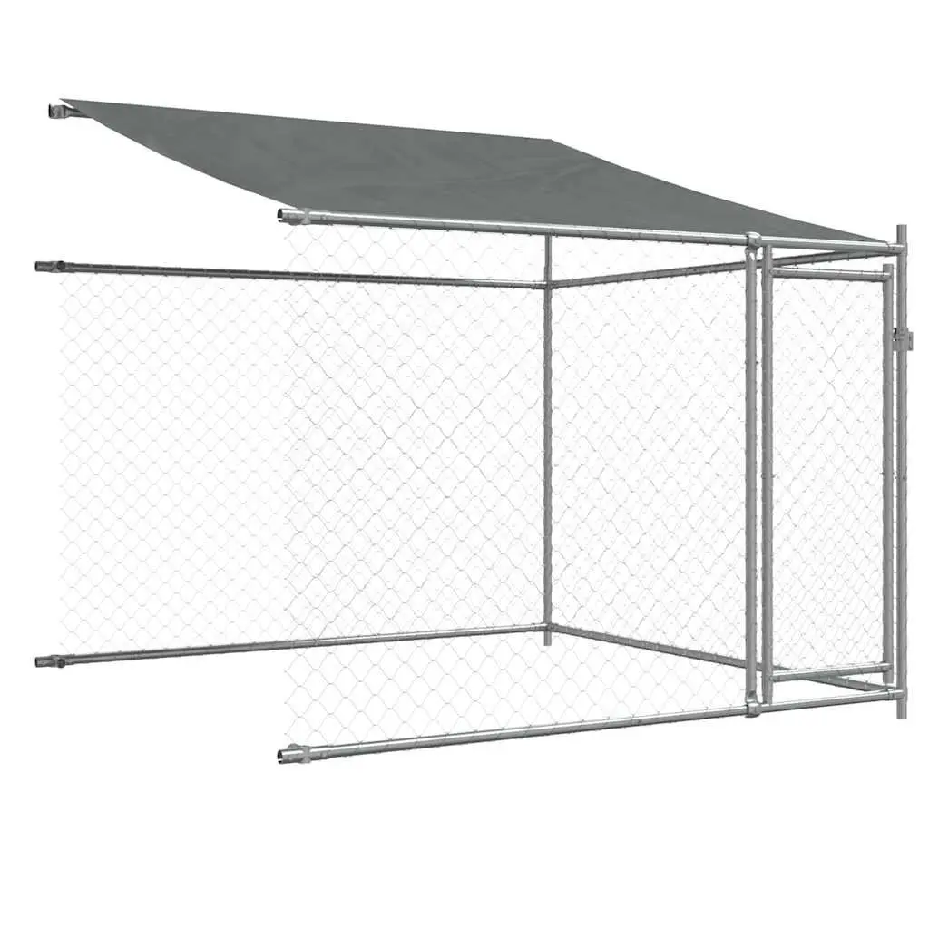 Dog Kennel Run Galvanised Steel 8m x 2m x 2m Grey Outdoor Pet Pen