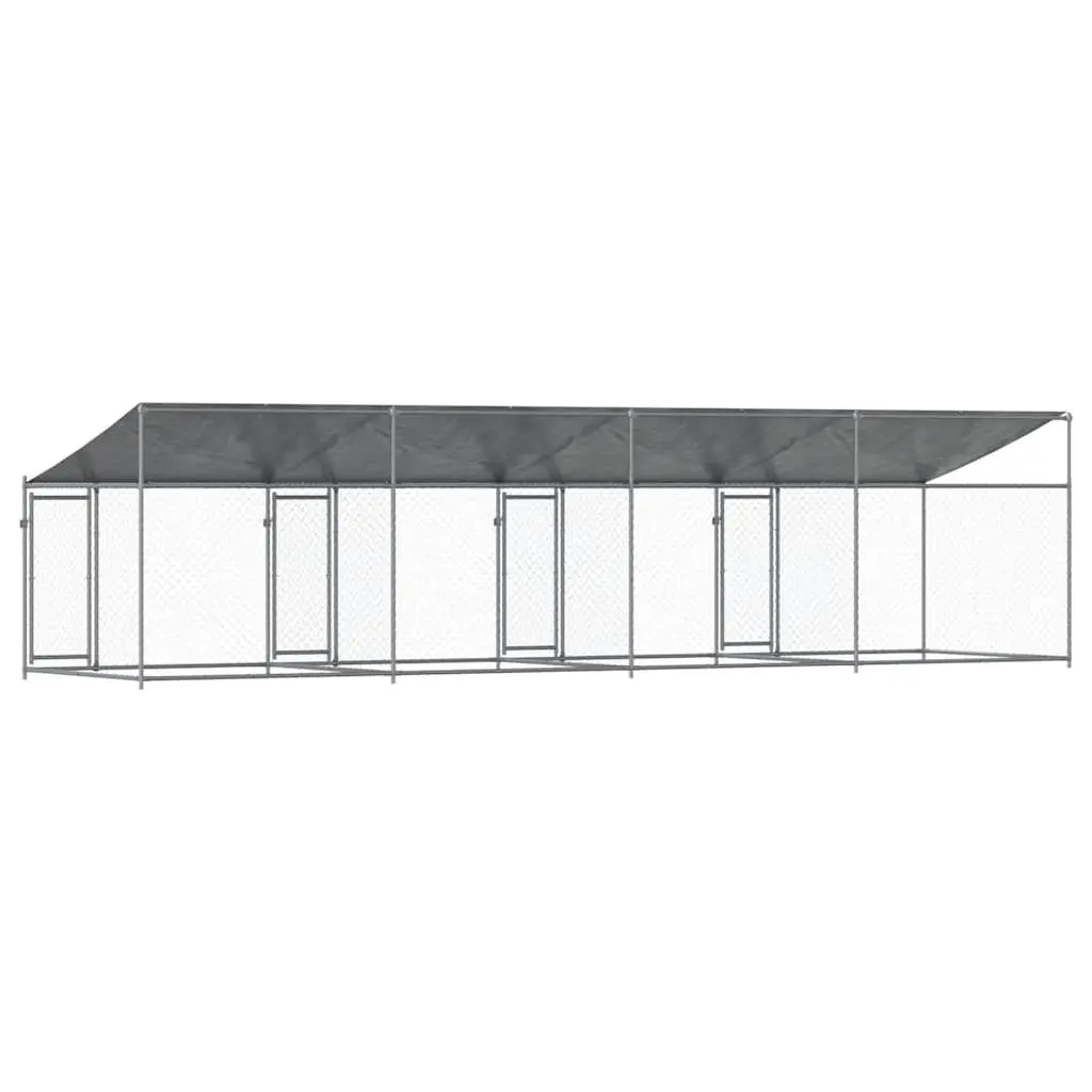 Dog Kennel Run Galvanised Steel 8m x 2m x 2m Grey Outdoor Pet Pen