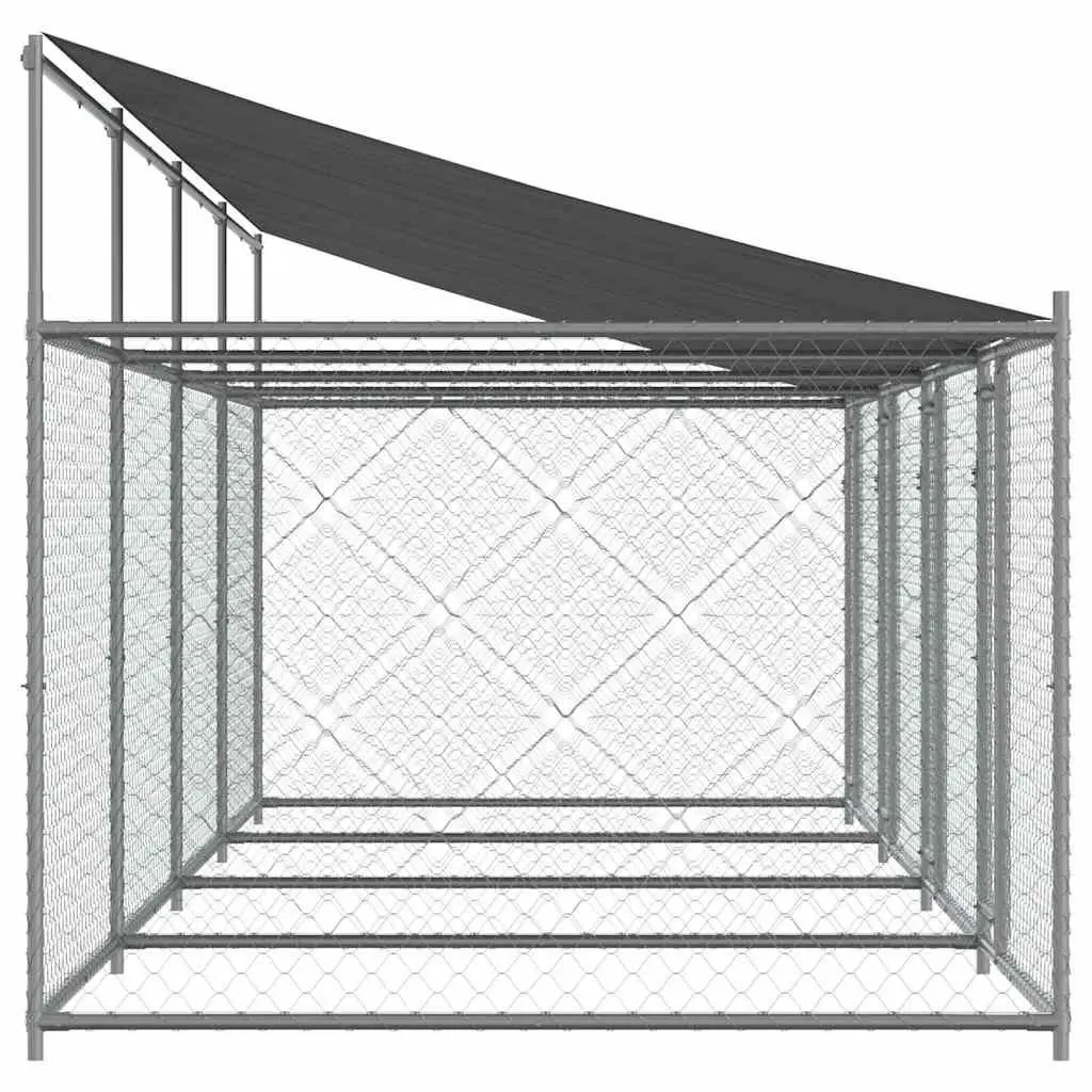 Dog Kennel Run Galvanised Steel 8m x 2m x 2m Grey Outdoor Pet Pen