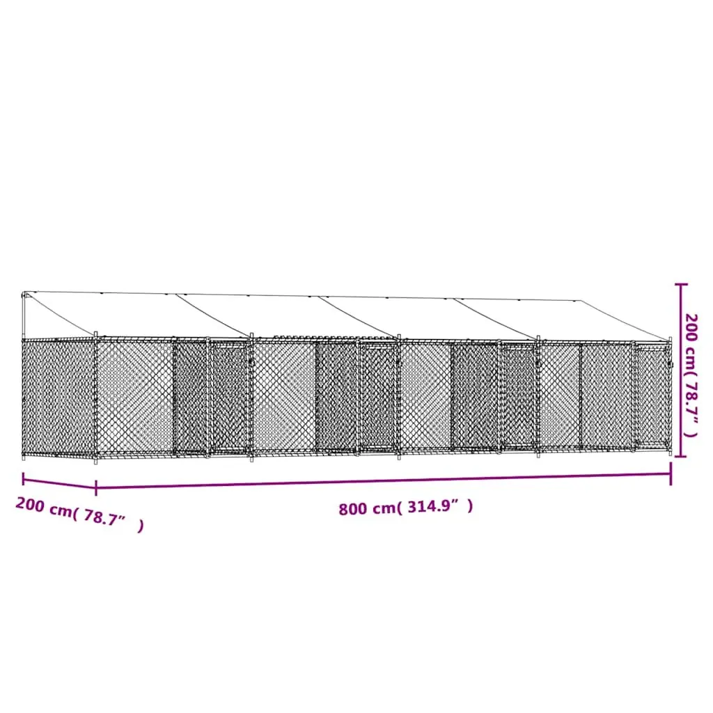 Dog Kennel Run Galvanised Steel 8m x 2m x 2m Grey Outdoor Pet Pen