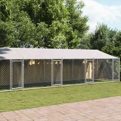 Durable Grey Dog Cage with Roof 12x2x2m Galvanised Steel