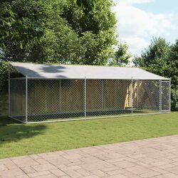 Durable Outdoor Dog Cage with Roof and Door Grey 6x2x2m