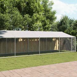 Sturdy Grey Galvanised Steel Dog Cage with Roof and Door