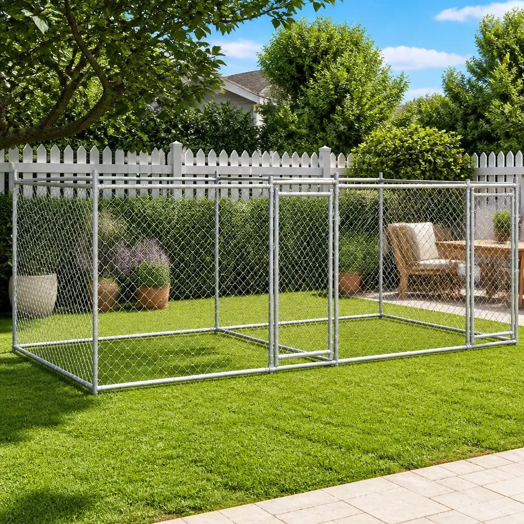 Dog Kennel Galvanised Steel 4 x 2 x 1.5 m Grey Outdoor Pet Exercise Pen
