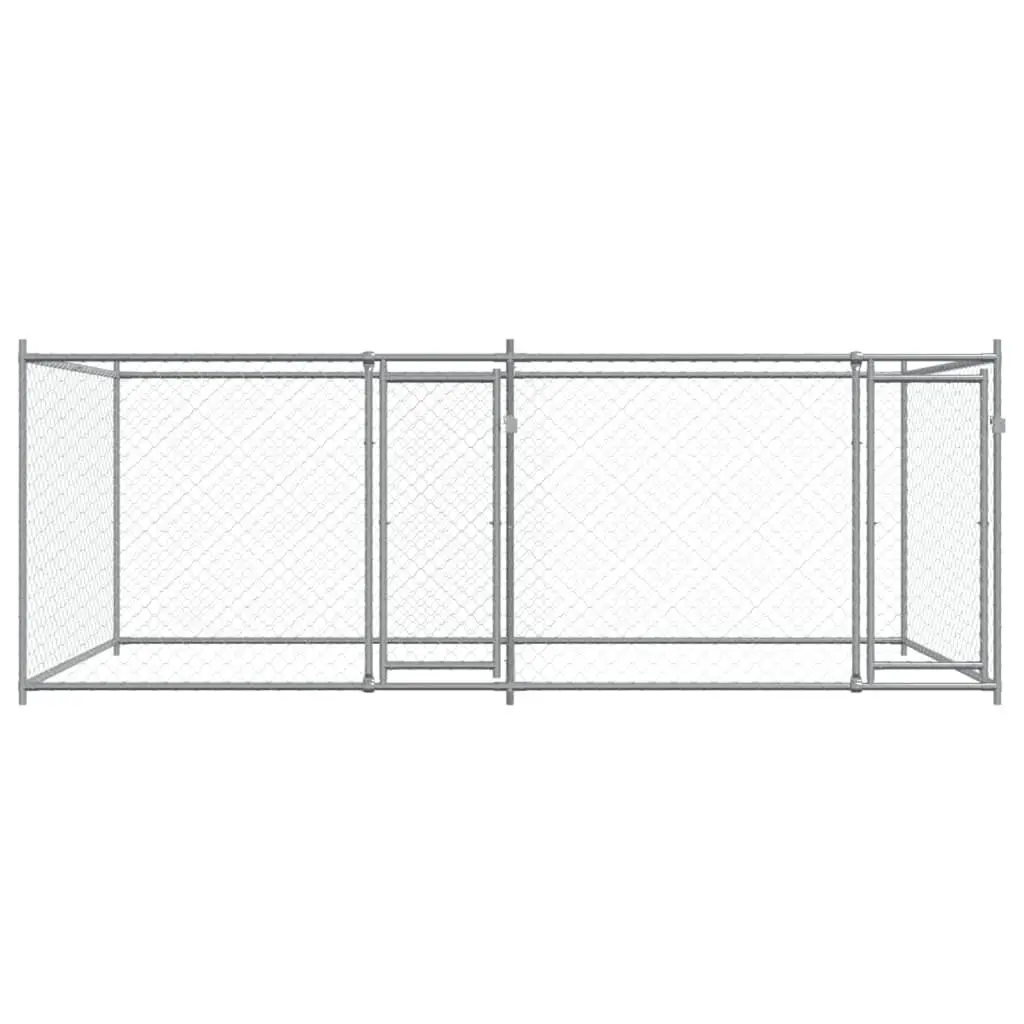 Dog Kennel Galvanised Steel 4 x 2 x 1.5 m Grey Outdoor Pet Exercise Pen