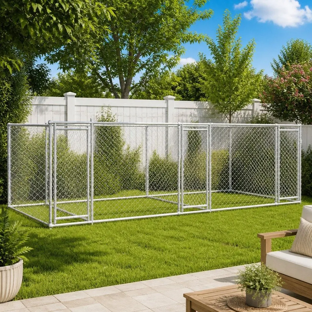 Grey Outdoor Dog Cage with Lockable Doors