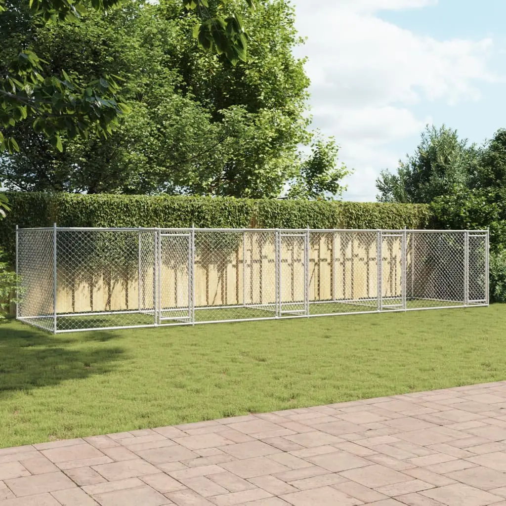 Grey Outdoor Dog Cage with Lockable Doors