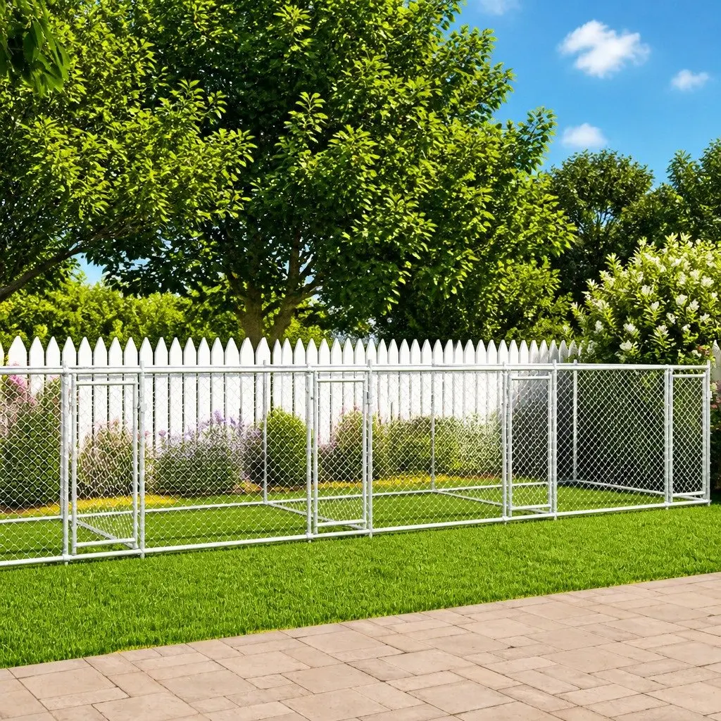 Grey Galvanised Steel Dog Cage for Pets